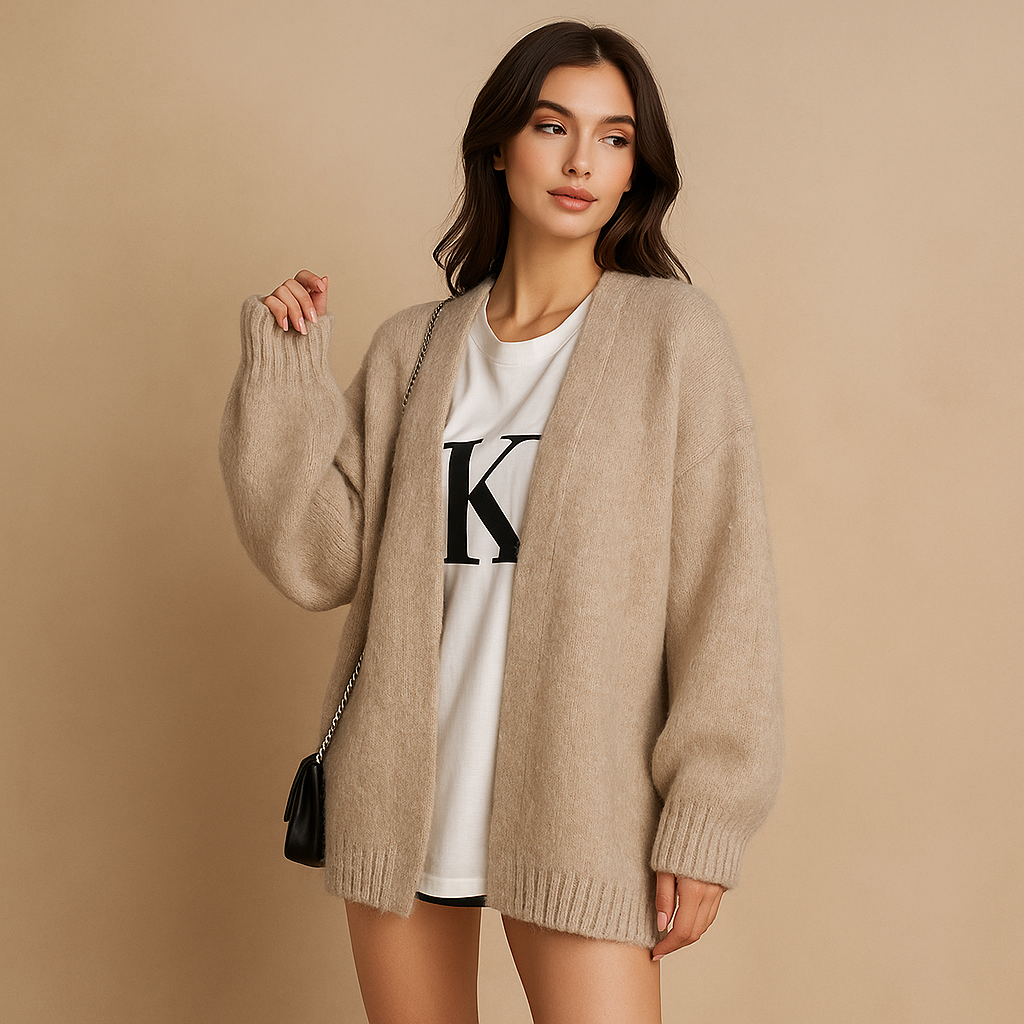 Damescardigan zacht gebreid oversized ontwerp lange mouw - Nadia