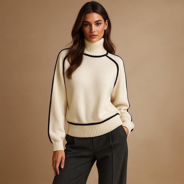 Damestrui met contrasterende ribboorden, elegant breisel - Emilia