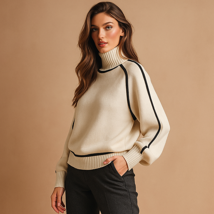 Damestrui met contrasterende ribboorden, elegant breisel - Emilia