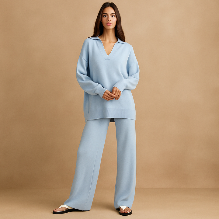 Gebreide damestrui met polokraag en wijde broek - Laadukas