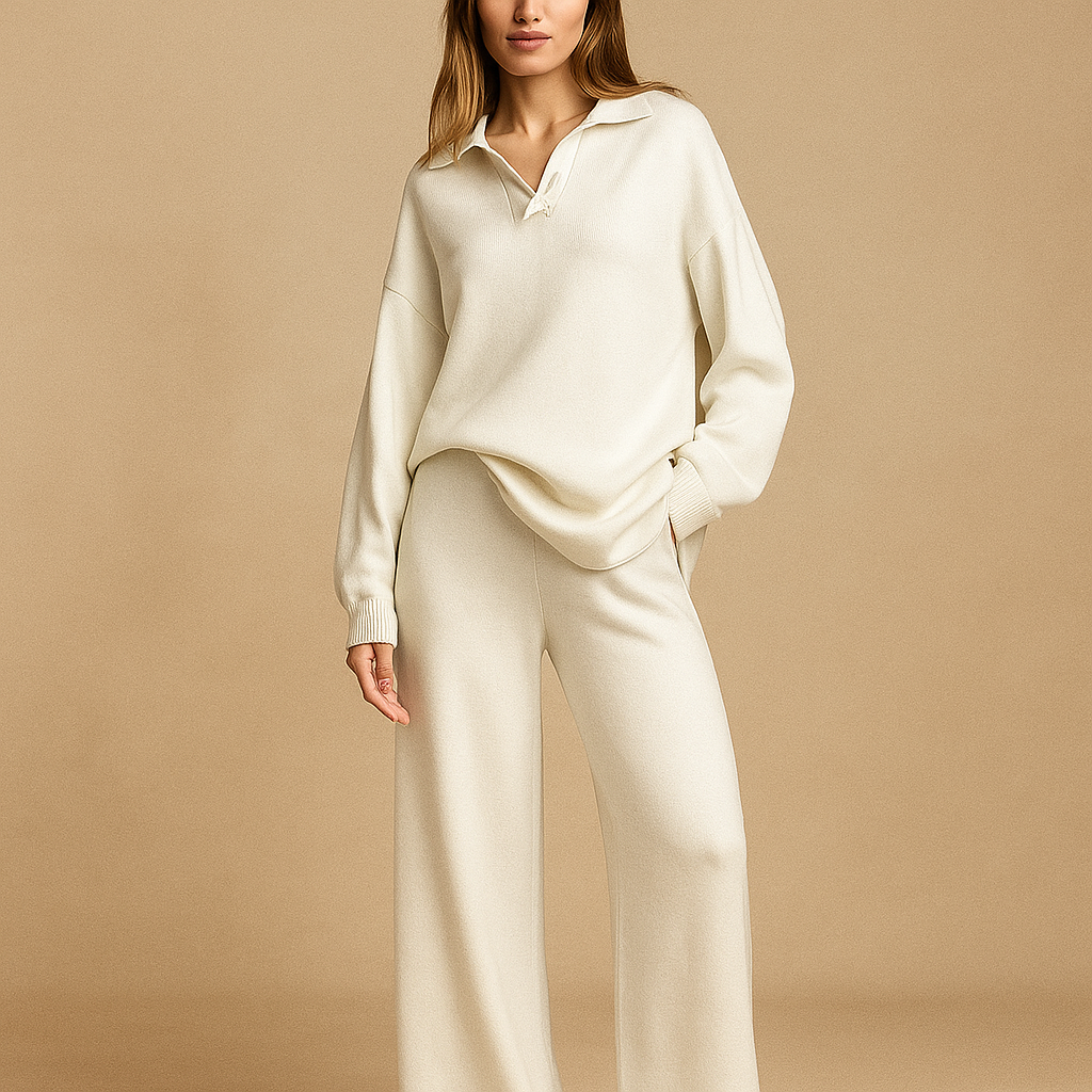 Gebreide damestrui met polokraag en wijde broek - Laadukas