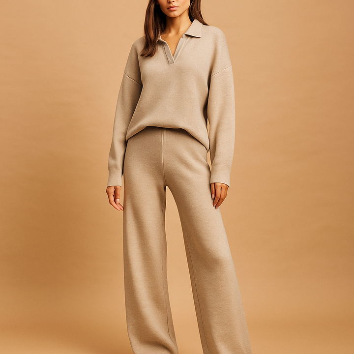 Gebreide damestrui met polokraag en wijde broek - Laadukas