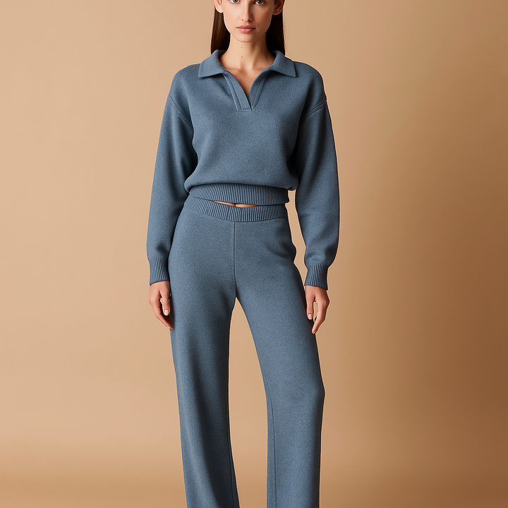 Gebreide damestrui met polokraag en wijde broek - Laadukas