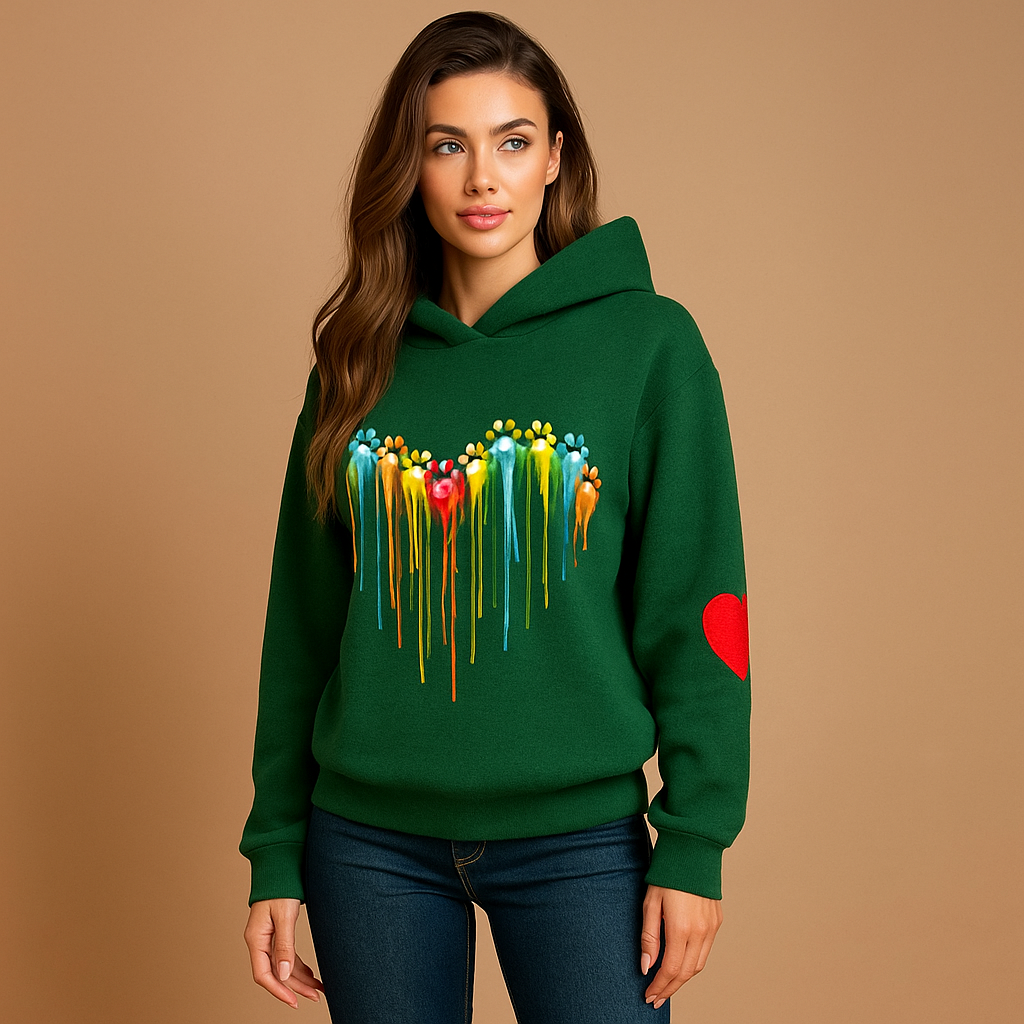 Sweater met capuchon vrouw met veelkleurige hartjesprint - Laura