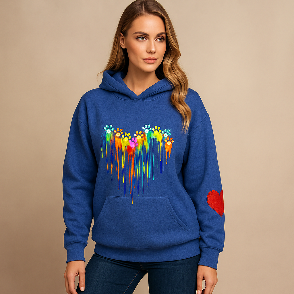 Sweater met capuchon vrouw met veelkleurige hartjesprint - Laura