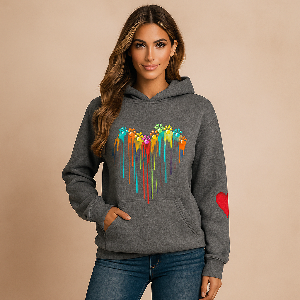 Sweater met capuchon vrouw met veelkleurige hartjesprint - Laura