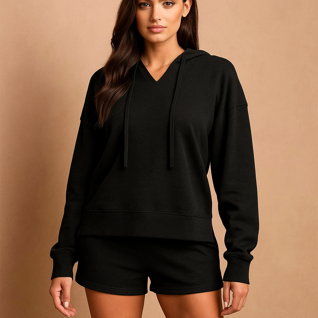 Damesset sweatshirt met capuchon en korte broek - Livia