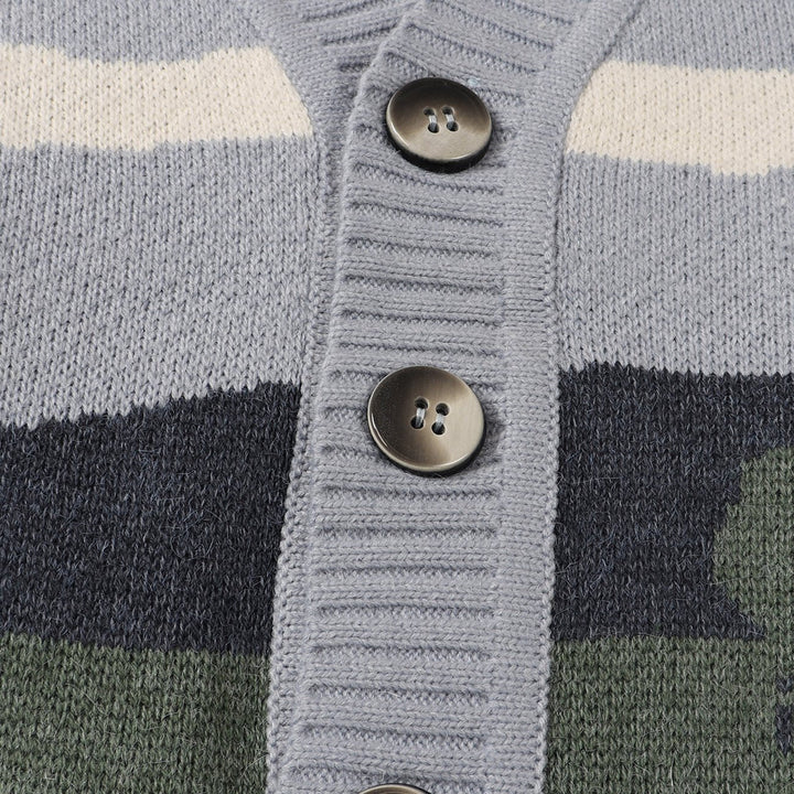 Gebreid herenvest met knoopsluiting en grafisch ontwerp - Thomas