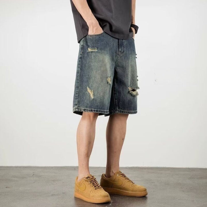 Heren denim shorts met scheuren - Kane