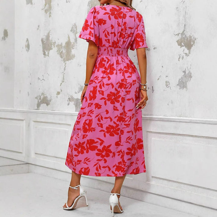 Midi-jurk met bloemenprint en split voor dames - Amalia