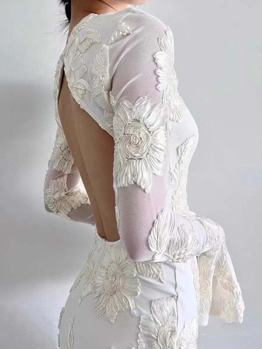 Emily - Romance Bloemen Rugloze Mesh Jurk