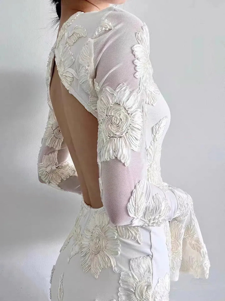 Emily - Romance Bloemen Rugloze Mesh Jurk