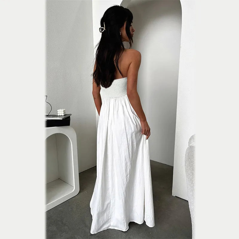 Jayla - Frenchy Effen Off-Shoulder Lange Jurk