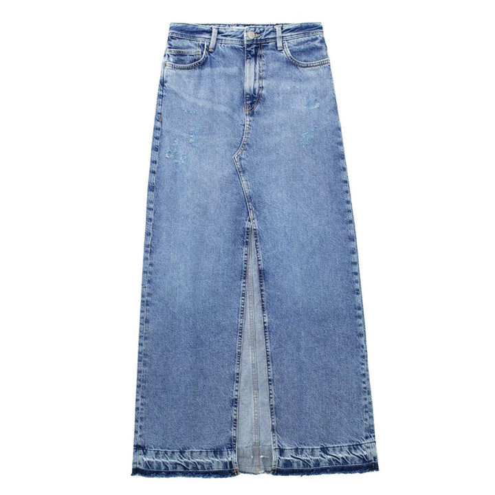 Lange denim rok met hoge taille en split aan de achterkant - Emilie