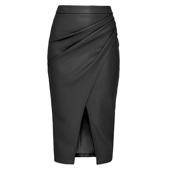 Dames midirok met leereffect en zijplooi - Reese