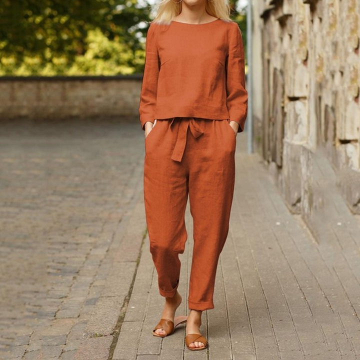 Valentina - Elegante katoenen linnen blouse en pantalonset