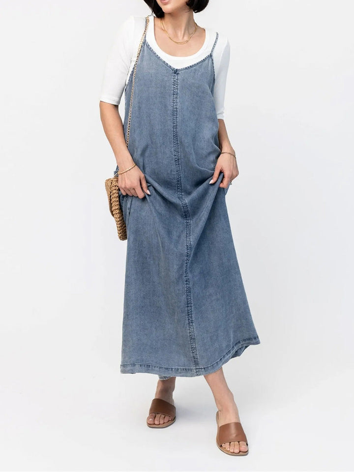 Vintage geïnspireerde losvallende denim maxi jurk - Vera