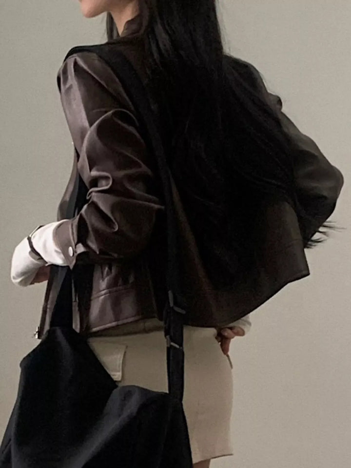 Kort leren damesjack - Liorane