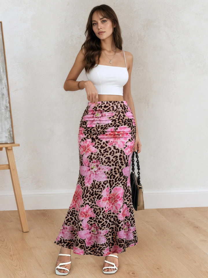 Lange rok met bloemen- en dierenprint - Elira