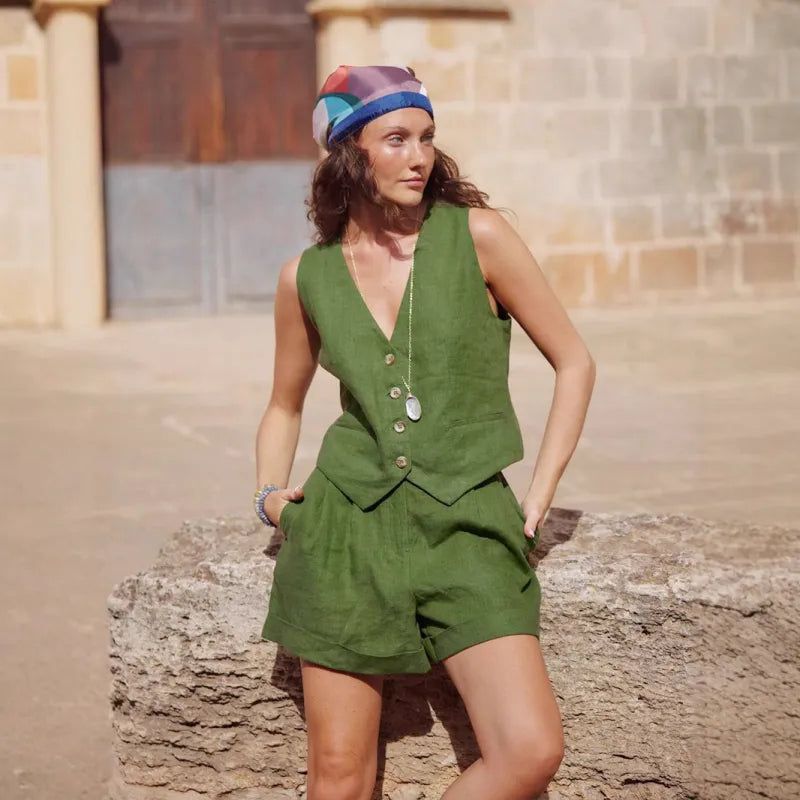 Selene - Set van groen katoen en linnen