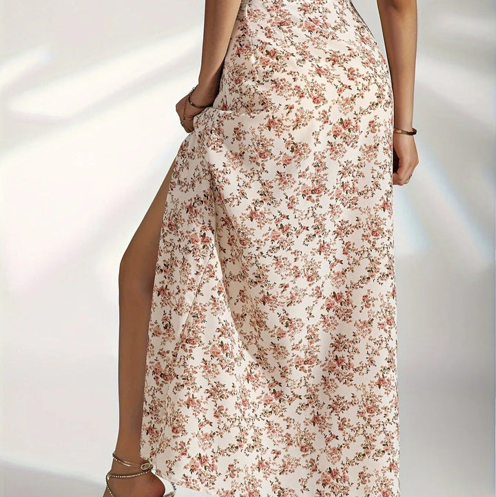 Lange rok met bloemenprint en zijsplit - Natalia