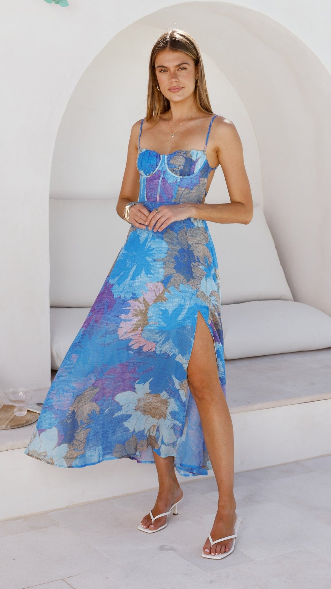 Lange feestjurk met bloemenprint - Nancy