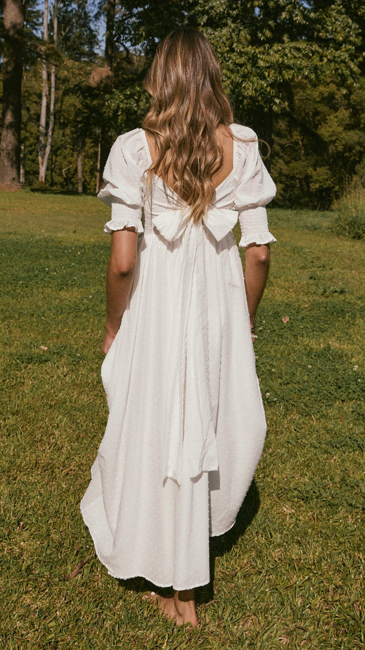 Witte midi-jurk met blote schouders voor dames - Renata