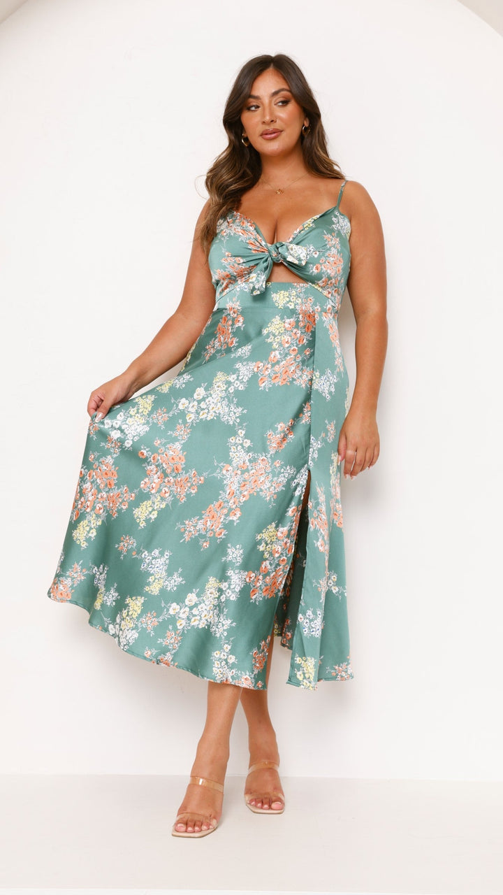 Midi-jurk met bloemenprint en geknoopte halslijn voor dames - Loisa