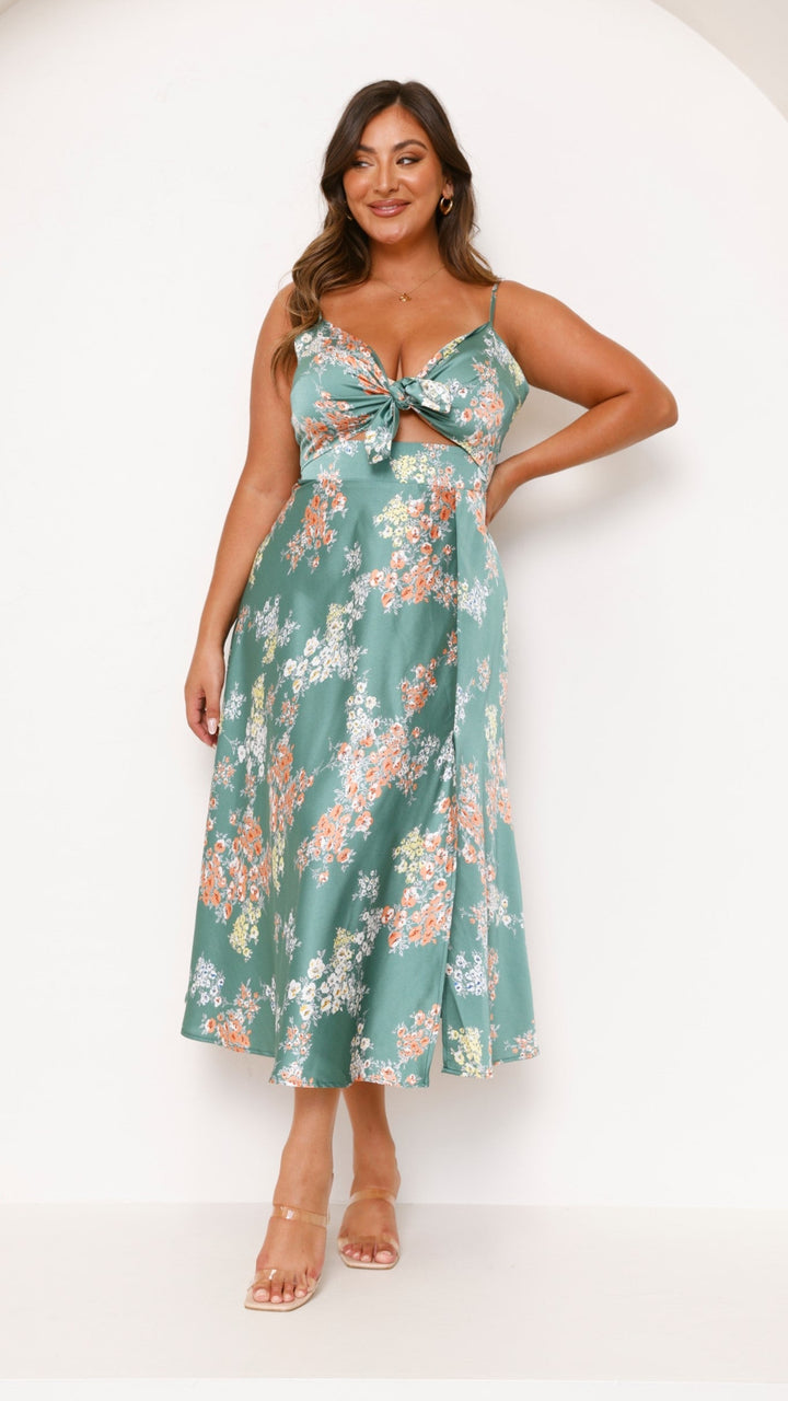 Midi-jurk met bloemenprint en geknoopte halslijn voor dames - Loisa
