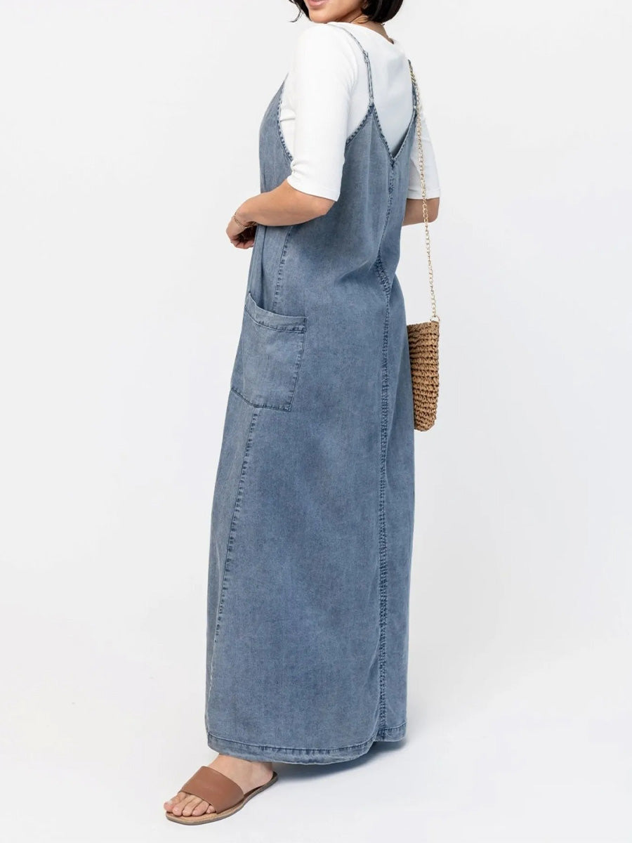 Vintage geïnspireerde losvallende denim maxi jurk - Vera