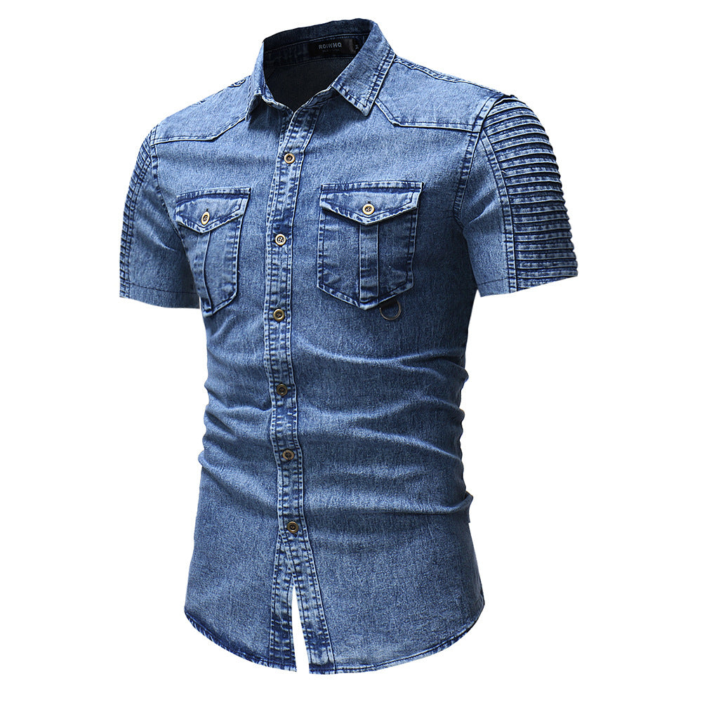 Heren denim overhemd korte mouw voorjaarsmode - Hugo