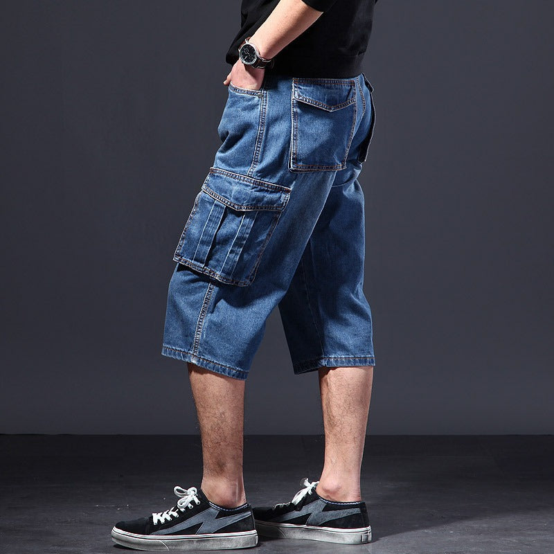 Heren denim cargo short met meerdere zakken - Damien