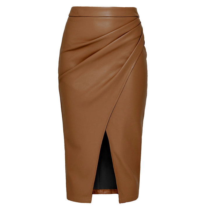 Dames midirok met leereffect en zijplooi - Reese