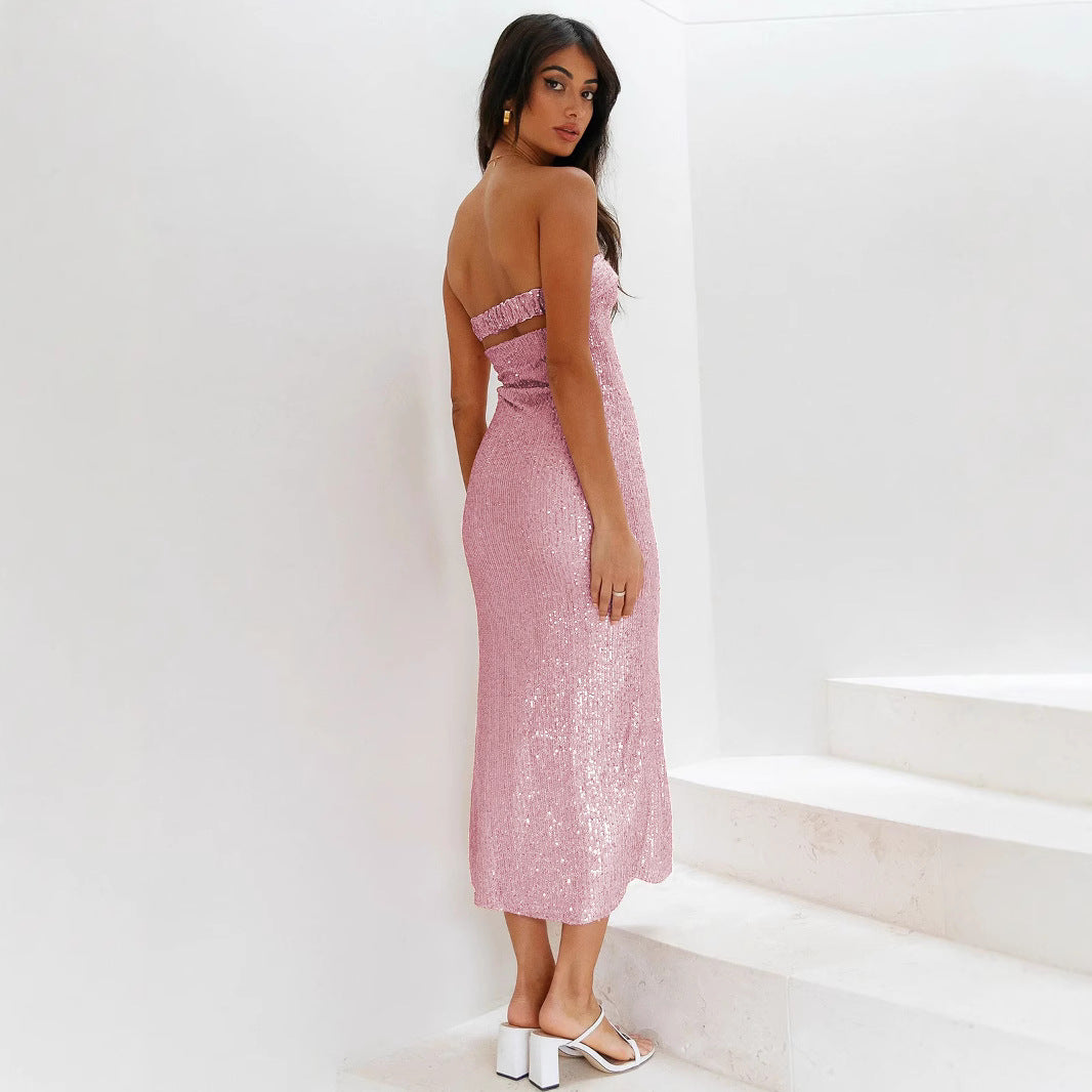 Strapless damesjurk met pailletteneffect - Rylena