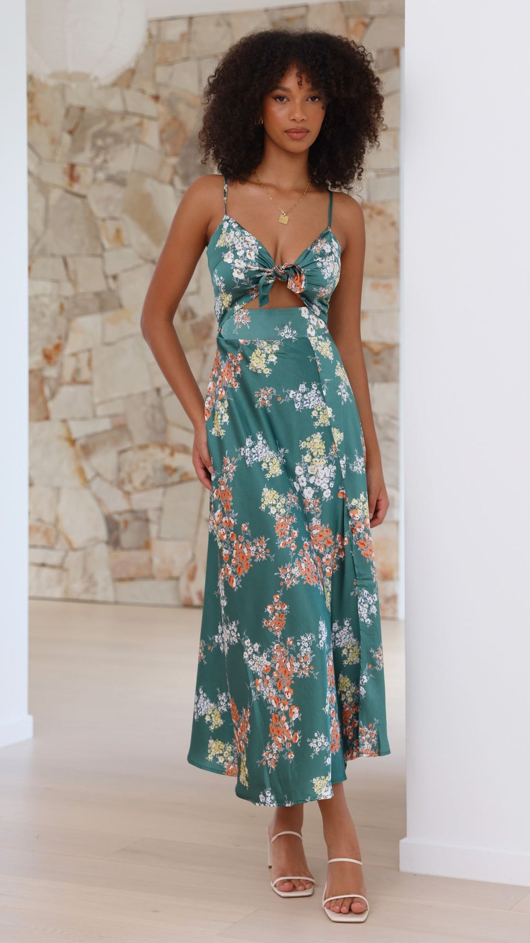 Midi-jurk met bloemenprint en geknoopte halslijn voor dames - Loisa