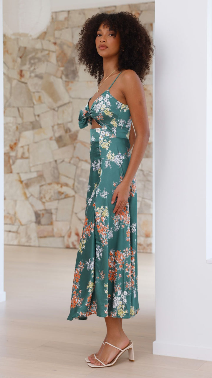 Midi-jurk met bloemenprint en geknoopte halslijn voor dames - Loisa