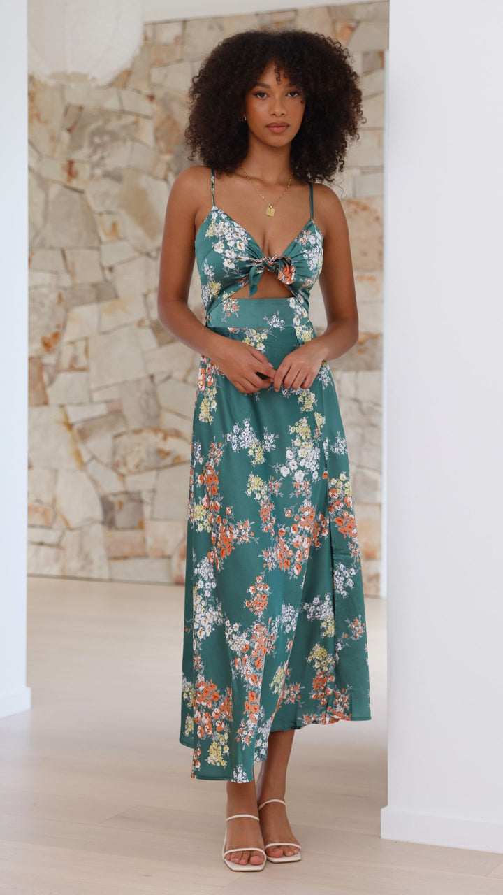 Midi-jurk met bloemenprint en geknoopte halslijn voor dames - Loisa