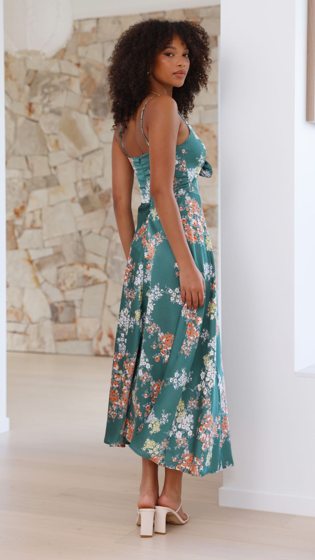 Midi-jurk met bloemenprint en geknoopte halslijn voor dames - Loisa