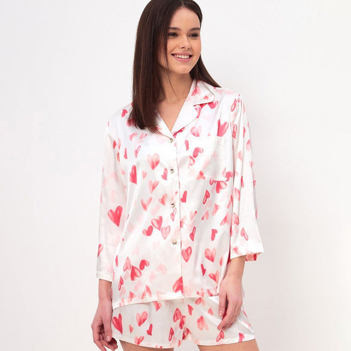 Gebreide damesset hartjesprint - Leja