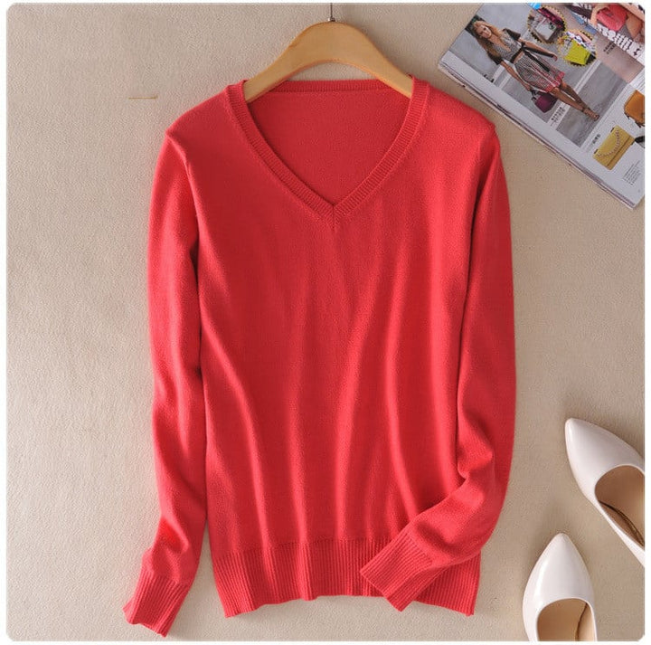 Gebreide damespullover met V-hals - Anika