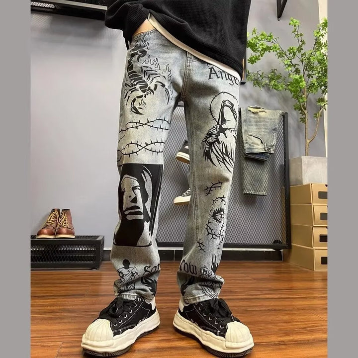 Rechte jeans met grafische print - Halvard