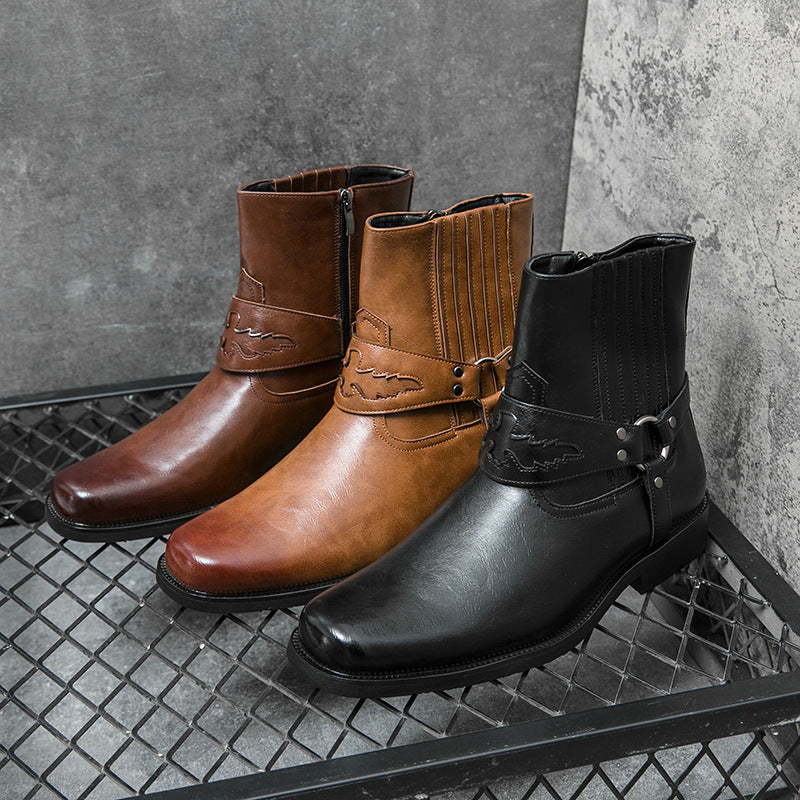 Casual herenlaars met zijrits en decoratieve riem - Patrick