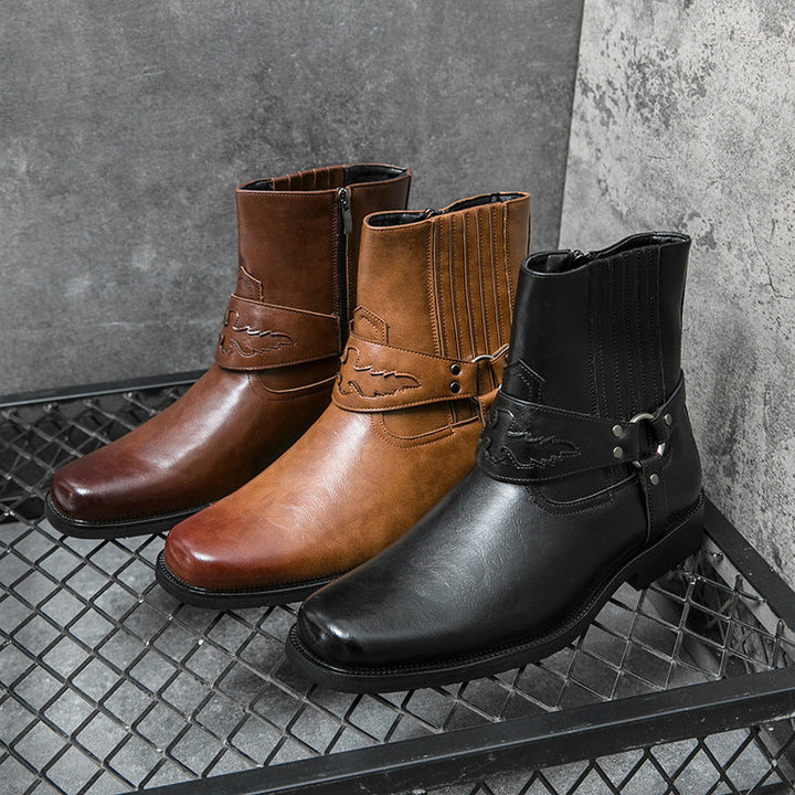 Casual herenlaars met zijrits en decoratieve riem - Patrick