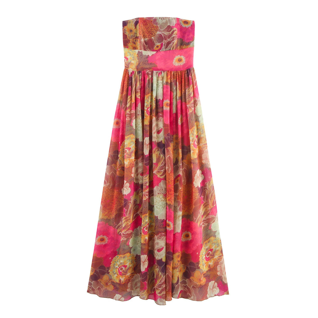Strapless lange damesjurk met bloemenprint - Tifanny