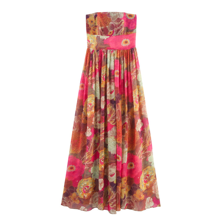 Strapless lange damesjurk met bloemenprint - Tifanny