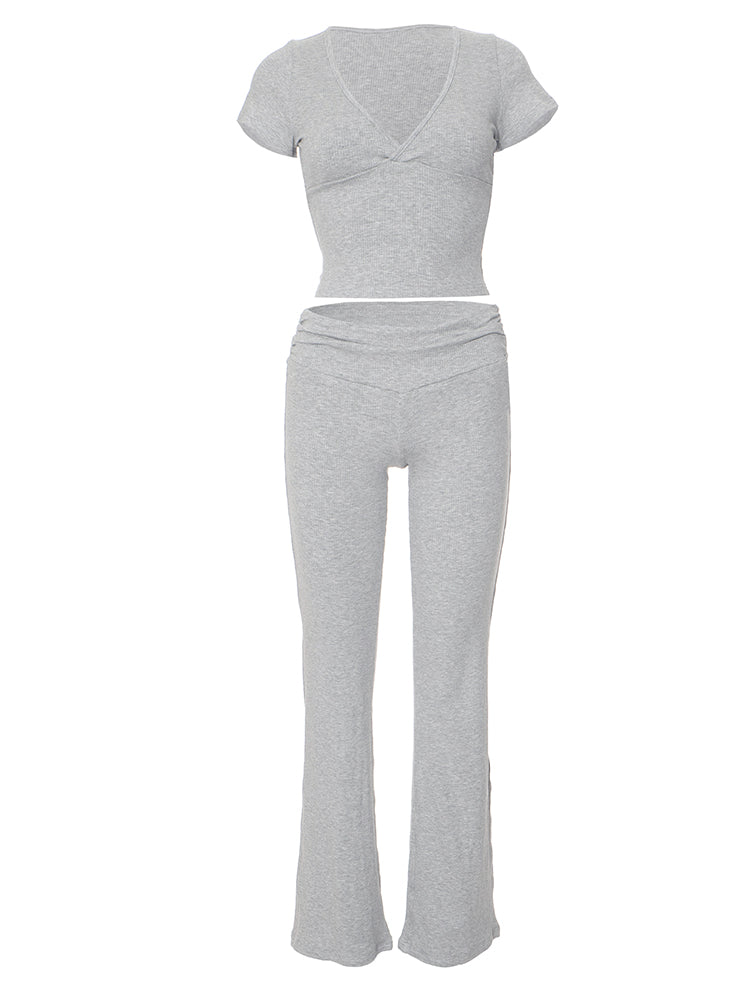 Fanny - Tweedelige set met V-hals en effen broek