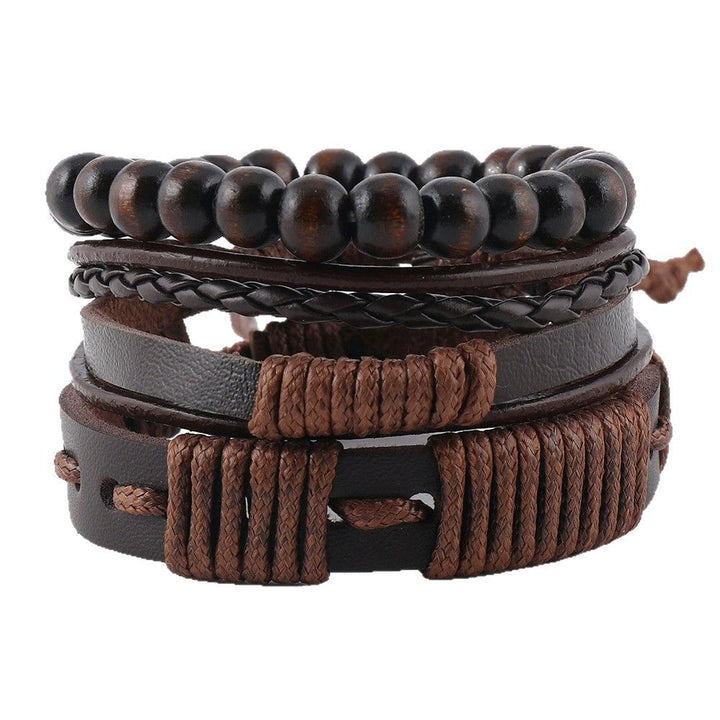 Herenarmband gewaxt touw en leren tribal design 3 stuks - Terrakai
