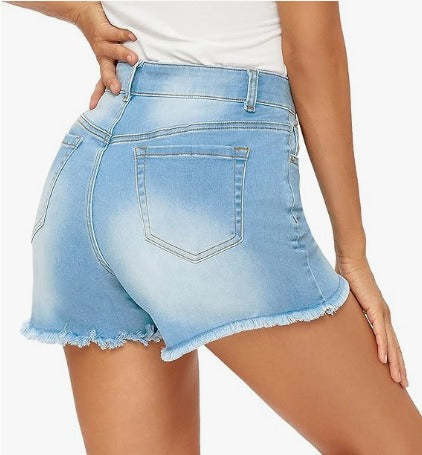 Dames denim shorts met hoge taille en gerafelde randen - Bianca