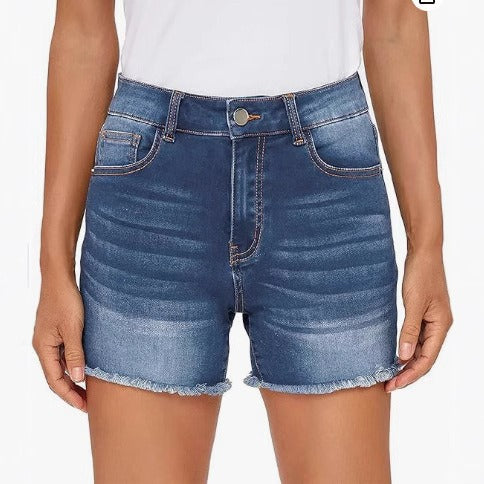 Dames denim shorts met hoge taille en gerafelde randen - Bianca