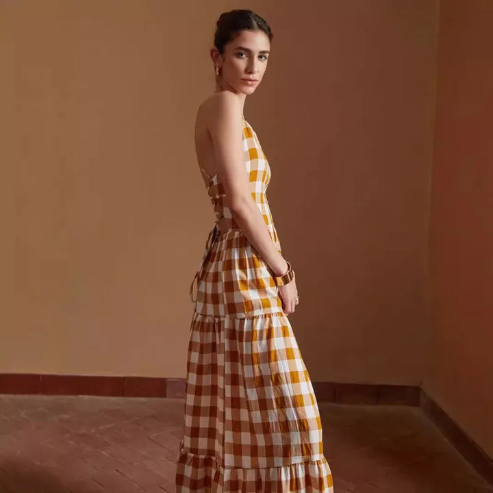 Daphne - Casual Gebonden Jurk Ruit Rugloos